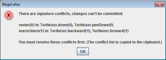 Conflict message on ambiguous signatures