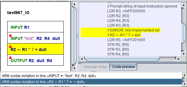 Syntax check and compilation result