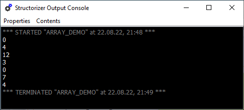 The output for the ARRAY_DEMO diagram