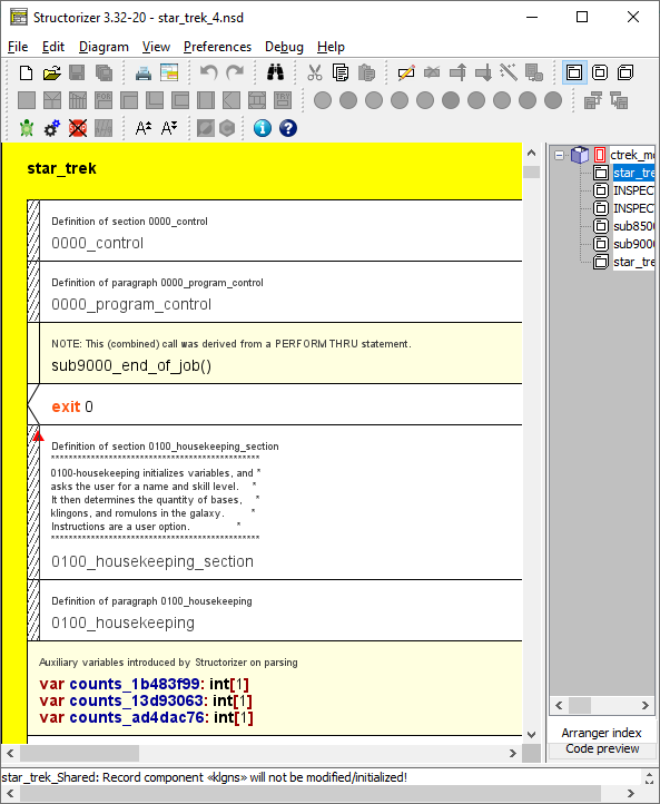 Imported COBOL diagram with label markers