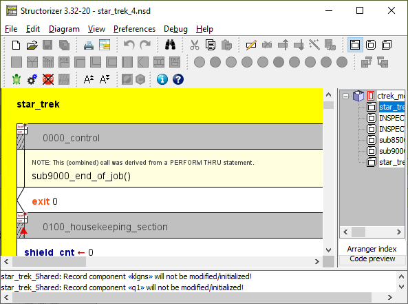 Imported COBOL diagram with collapsed label markers