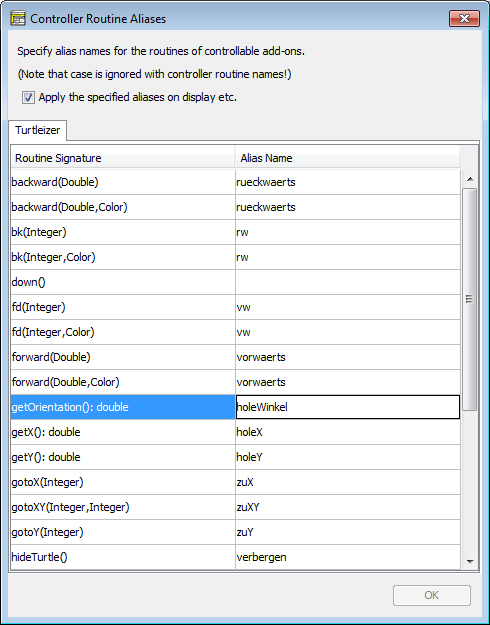 Diagram Controller Aliases dialog
