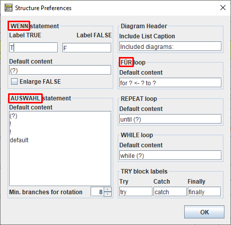 Partially renamed element types in a dialog