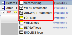 Partially renamed element types in a menu
