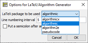 Language-specific export options for LaTeX