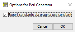 Language-specific export options for Perl