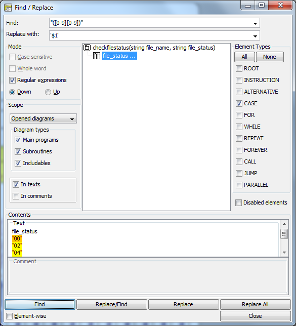 Find & Replace dialog