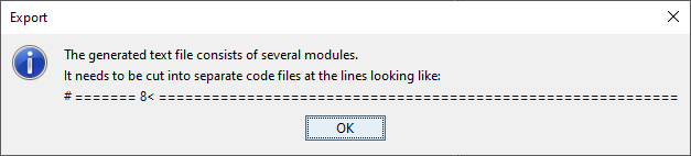 Info message on partitioned export file
