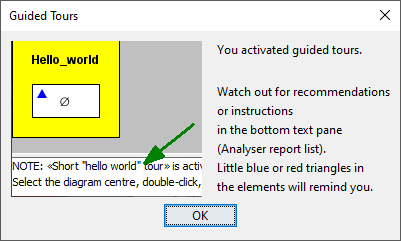 Hint message for guided tours