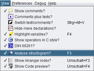 View menu item Analyse structorgram