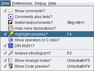 View menu with highlight option selected