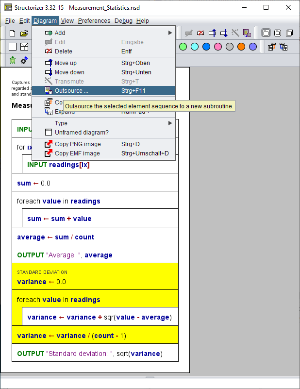 Outsourcing demo - menu item Outsource