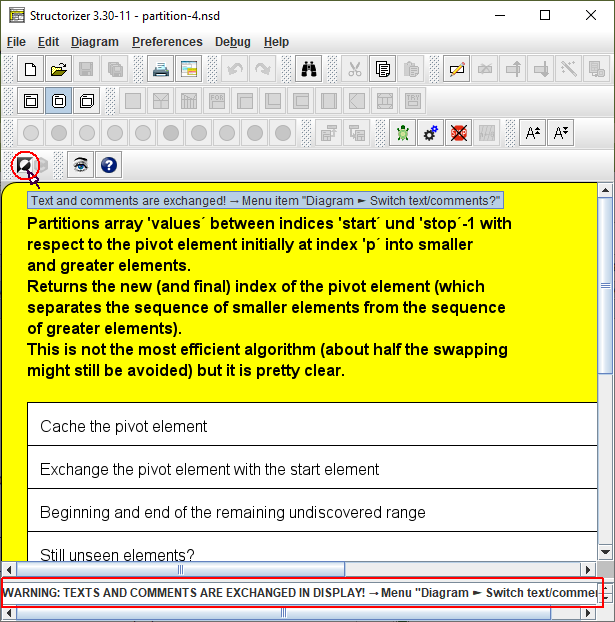 Switch text/comments mode indicator in the toolbar