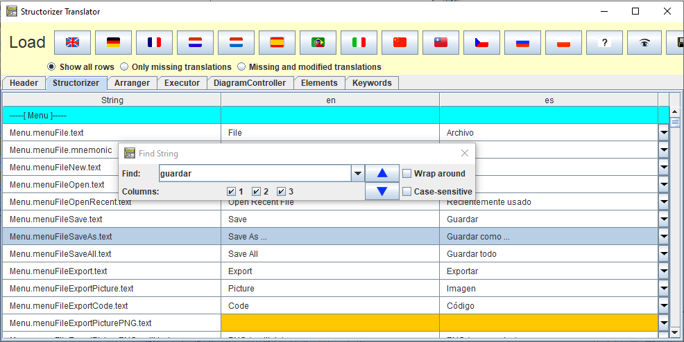 Translator Find dialog