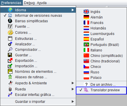 Indication of the locale preview in the language menu