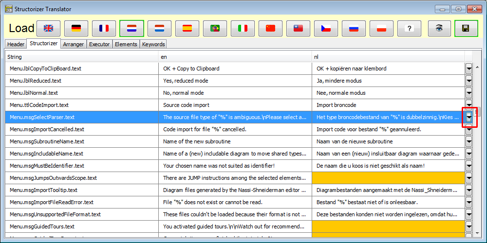 The editor buttons in the last column